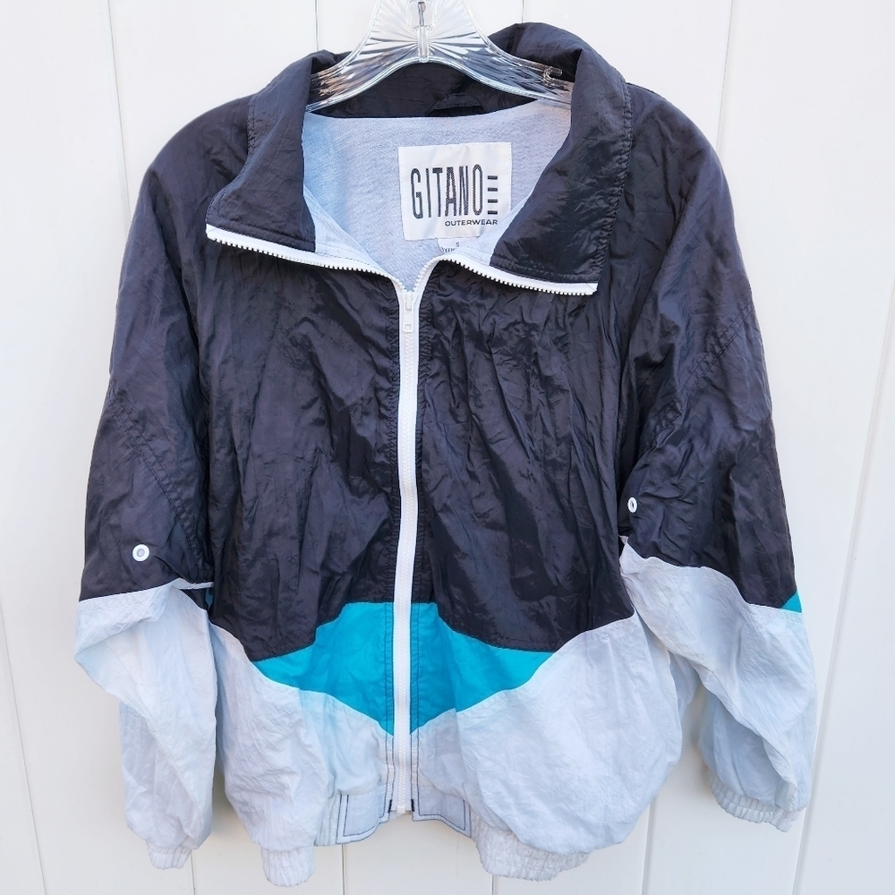 Gitano Outerwear Nylon Windbreaker Warm Up Jacket Color Block Size Small